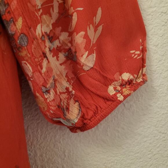 Torrid Voluminous Dress Size 2 Crinkle Gauze Floral Red Tie Neck Self Tie Belt - Picture 8 of 16